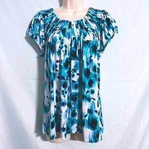 Style & Co Turquoise & White Top Size L